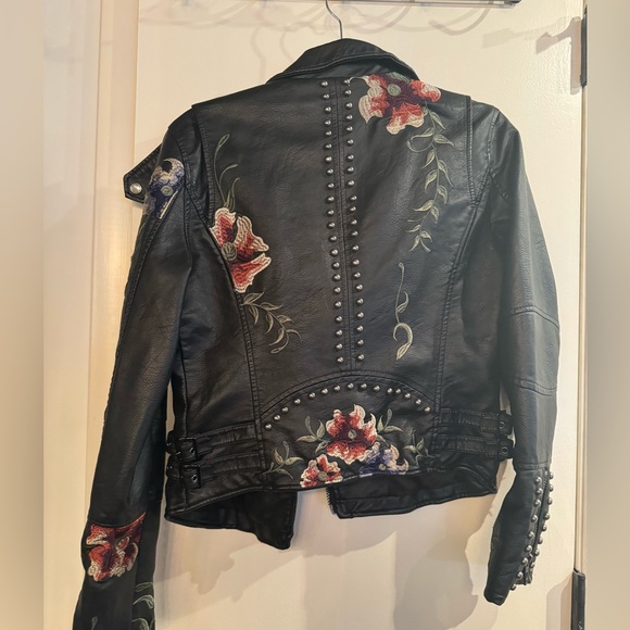 Blanknyc black and floral embroidered leather moto jacket - Picture 2 of 6